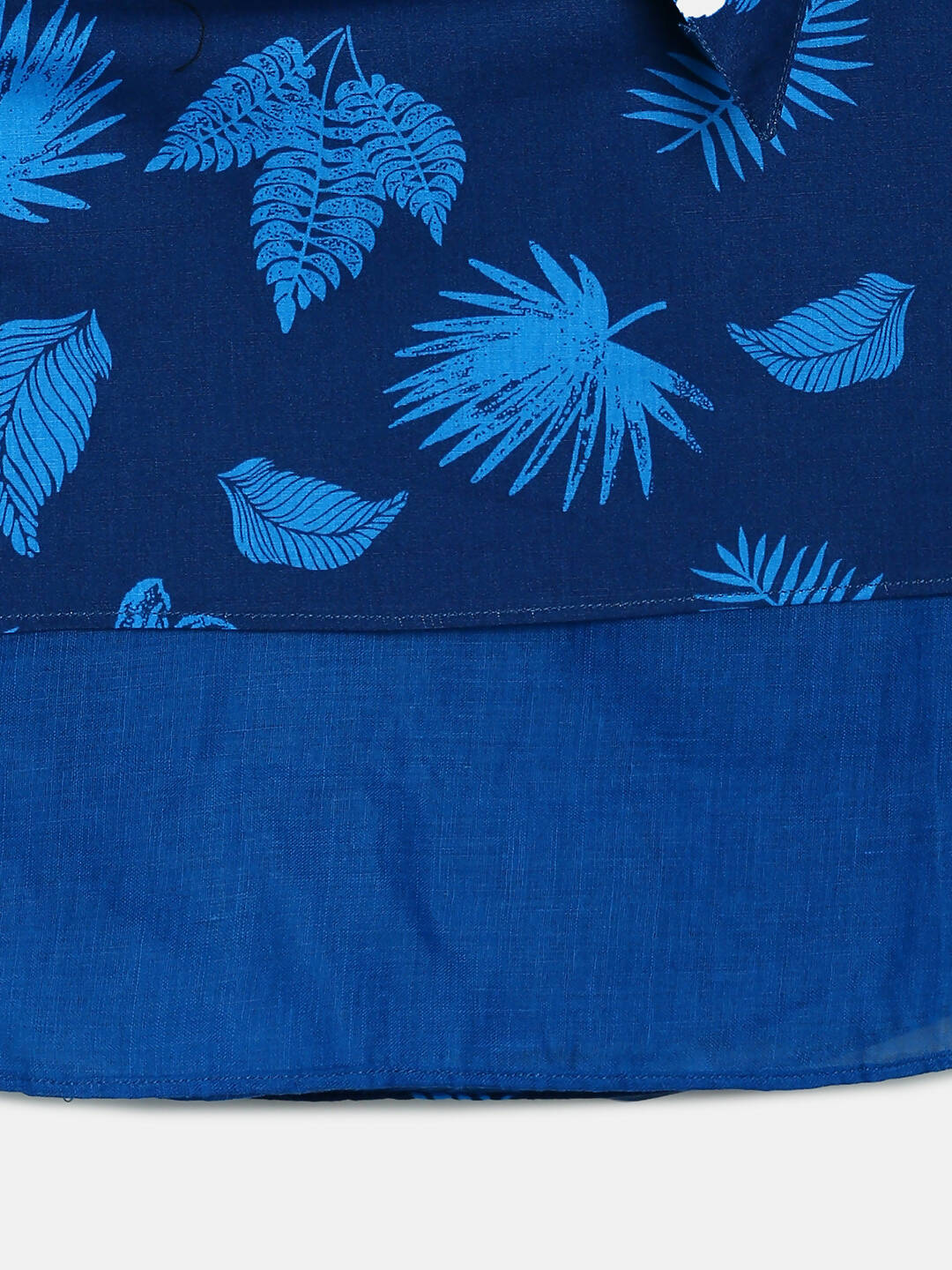 Manet Cotton Frill Bow Frock Leaf Printed - Blue - Distacart
