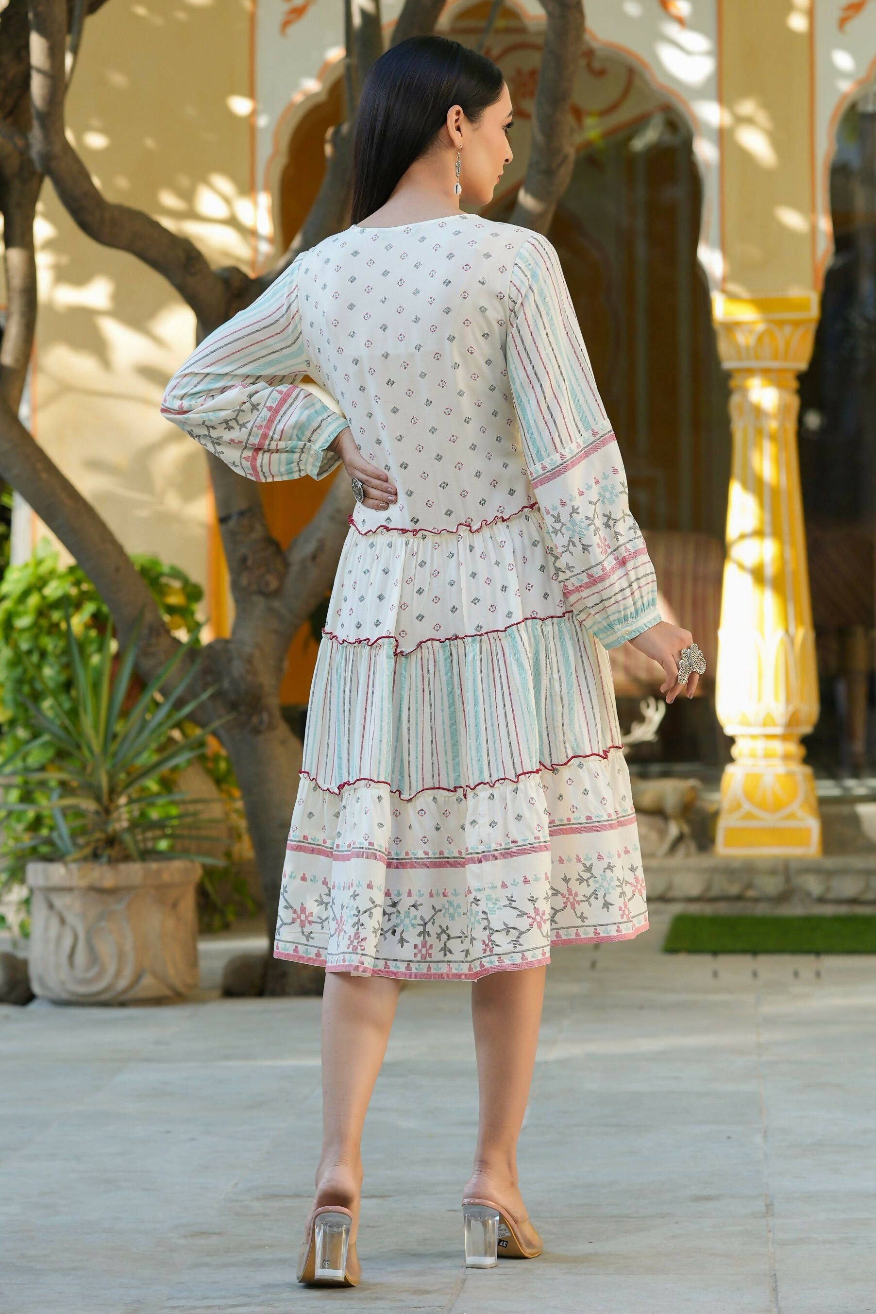 Juniper Women's Ivory Printed Teired Dress - Distacart