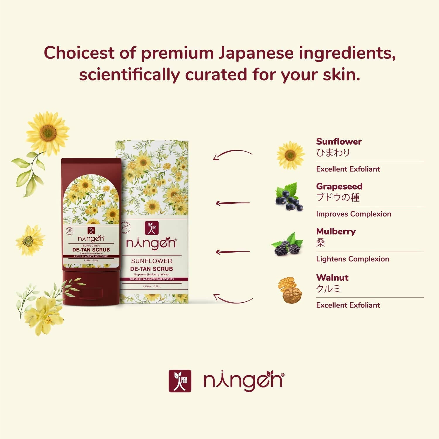 Ningen Sunflower De-Tan Face Scrub - Distacart