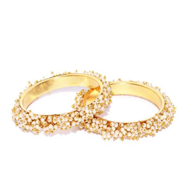 Mominos Fashion Kamal Johar Pearls Golden Off White Bangles Set