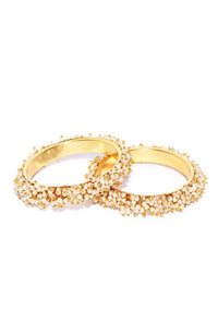 Thumbnail for Mominos Fashion Kamal Johar Pearls Golden Off White Bangles Set