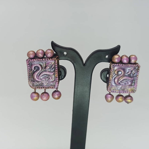 Terracotta Beautiful Swan Studs-Lavender