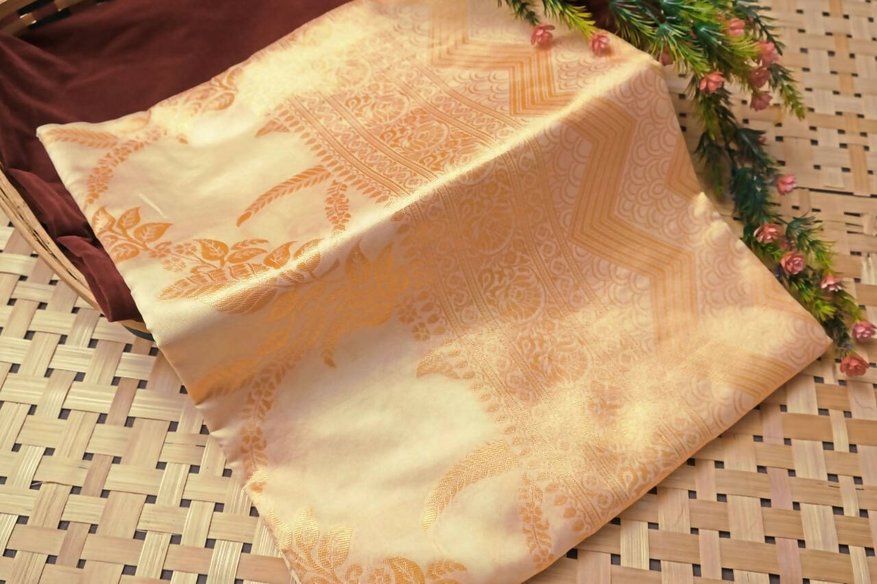 DEIANA'S Beautiful Golden Jari with New Design Soft Lichi Silk Saree - Cream - Distacart