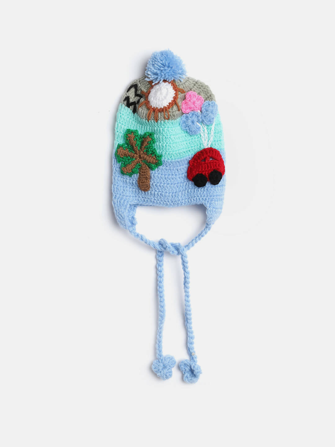 Chutput Kids Woollen Hand Knitted Trip Scenery Bobble Detailed Cap - Blue - Distacart