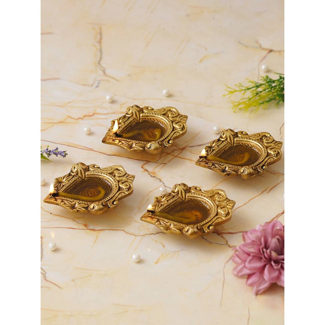eCraftIndia 4 Pieces Beige Ethnic Design Diyas - Distacart