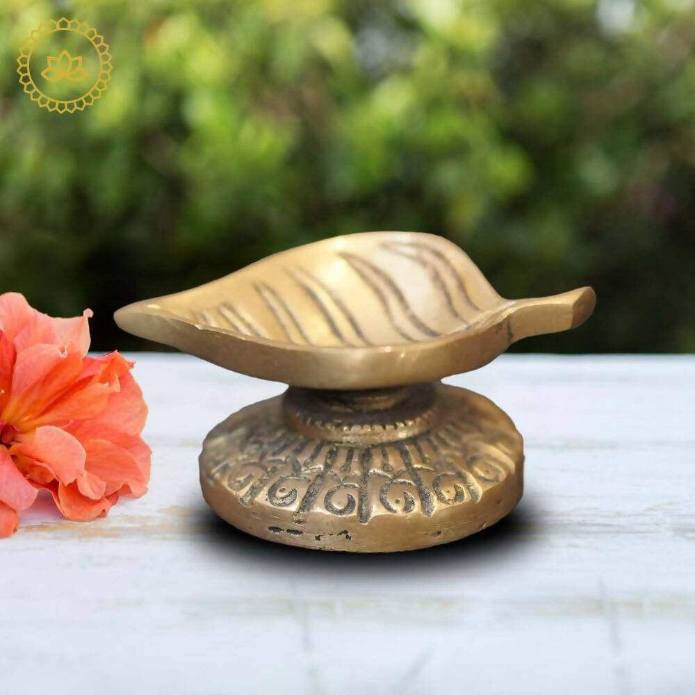 Brass Leaf Diya with Stand - Distacart