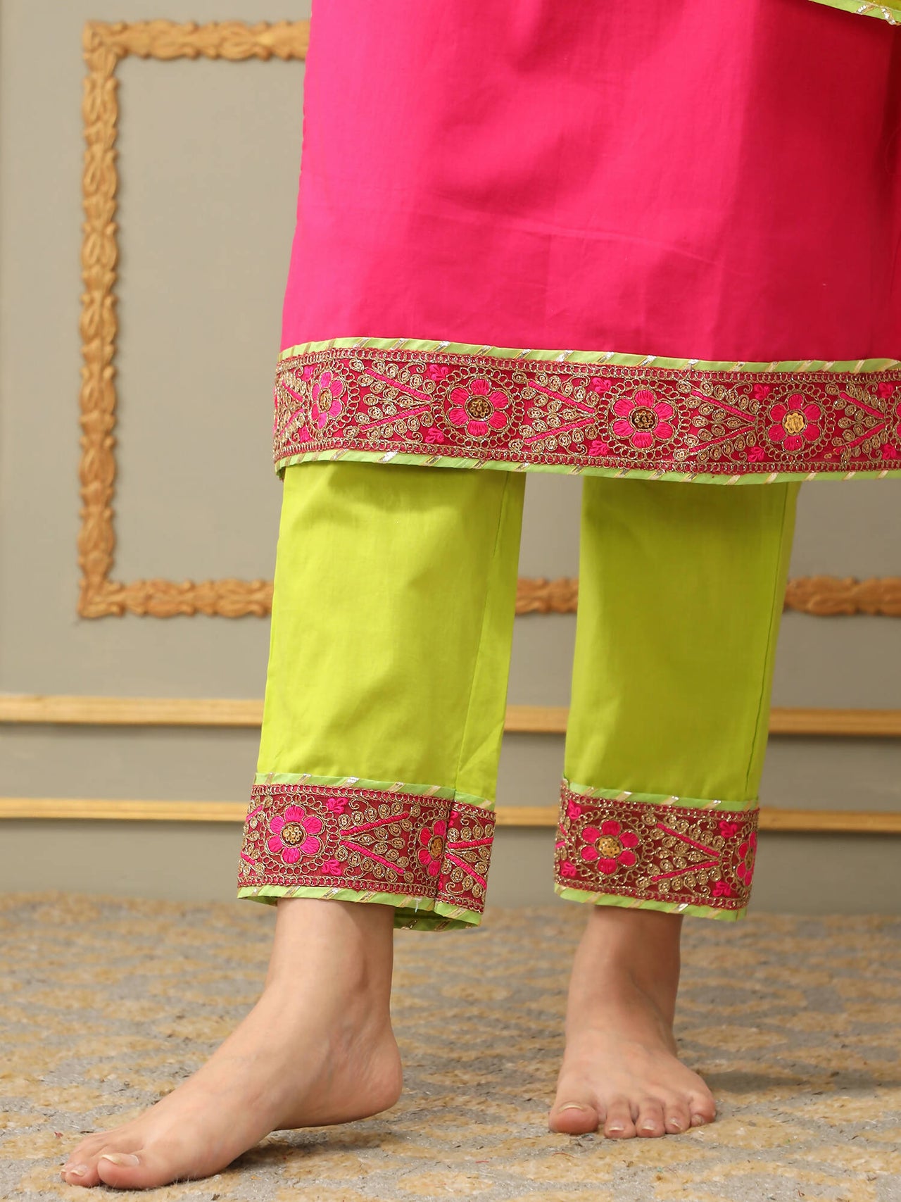 Pomcha Jaipur Pink Saadgi Gulabi Lace Pink Straight Suit Set - Distacart