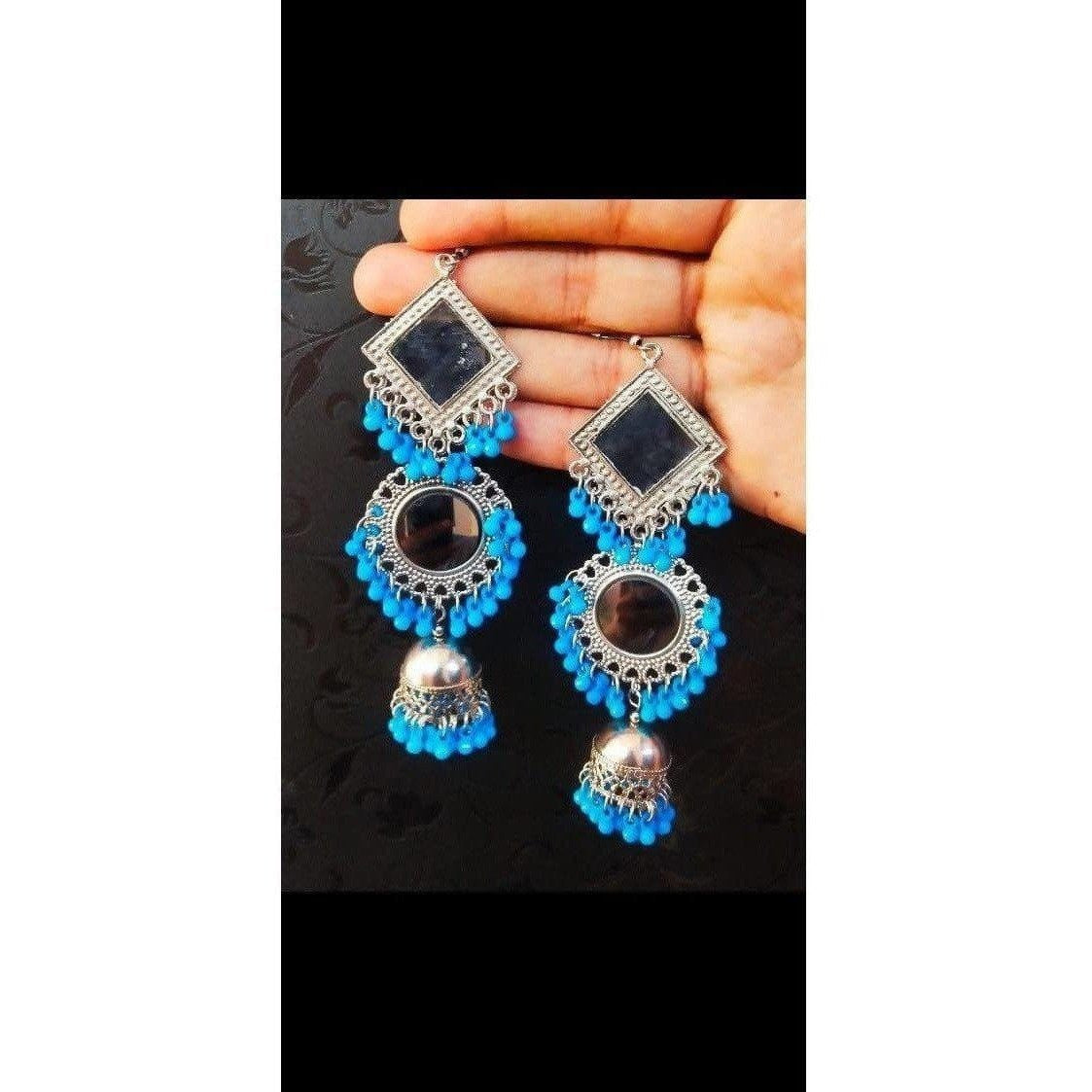 Muskan Fancy Oxidized Mirror Jhumki Earrings