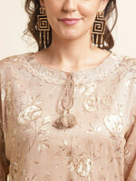 Thumbnail for Beige Poly Rayon Floral Printed Straight Kurta - Prasuti - Distacart