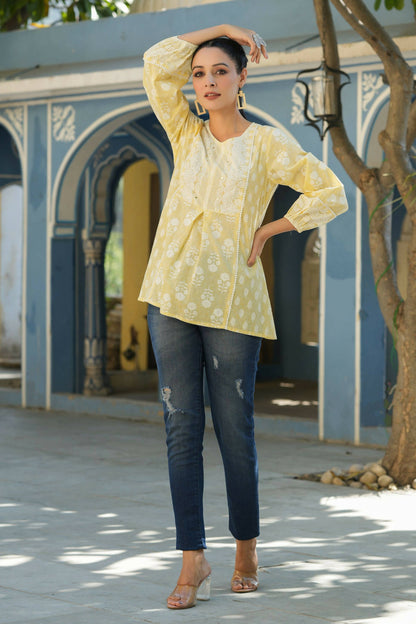 Juniper Women's Lemonyellow Printed A-Line Tunic - Distacart