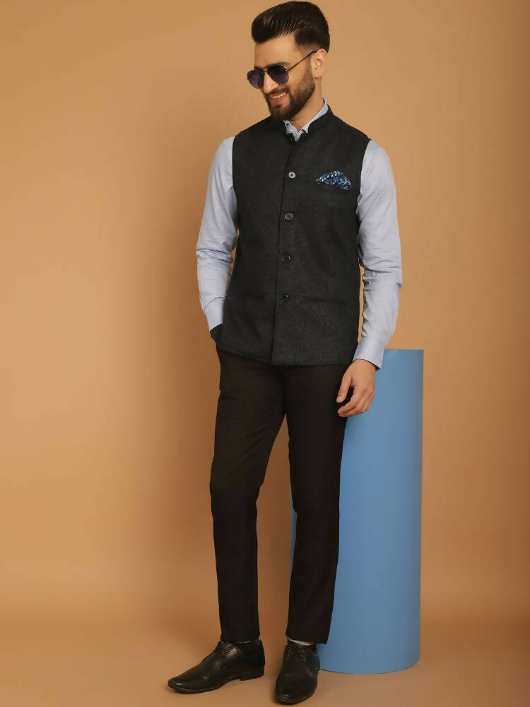 Even Apparels Pure Wool Nehru Jacket - Blue - Distacart