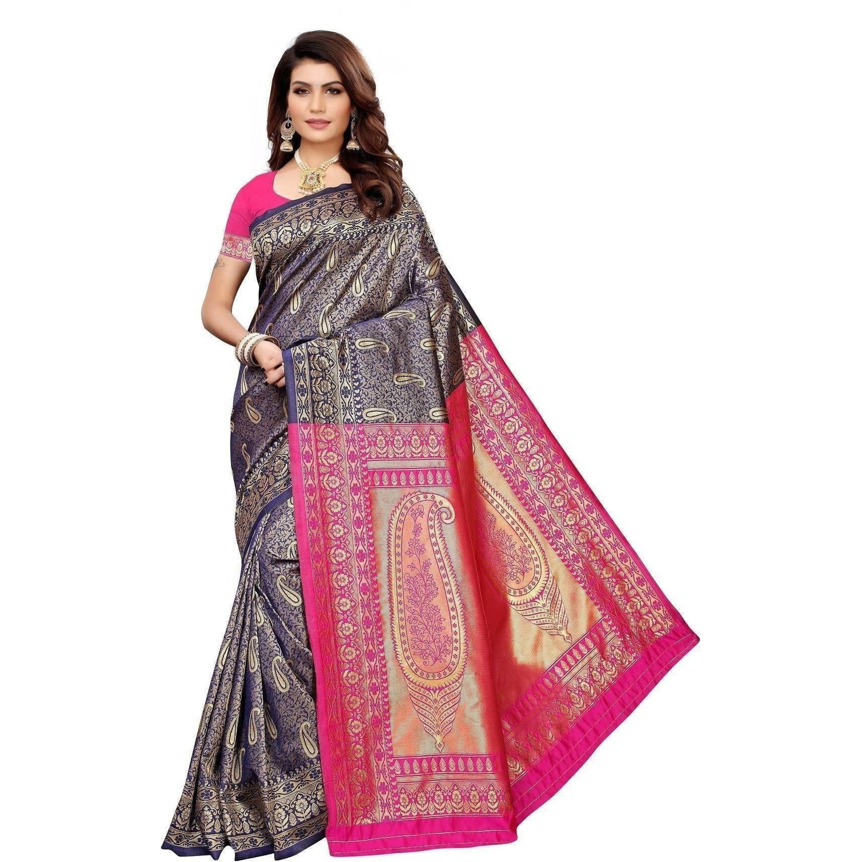 Vamika Banarasi Jaquard Blue Weaving Saree (BANARASI 02)