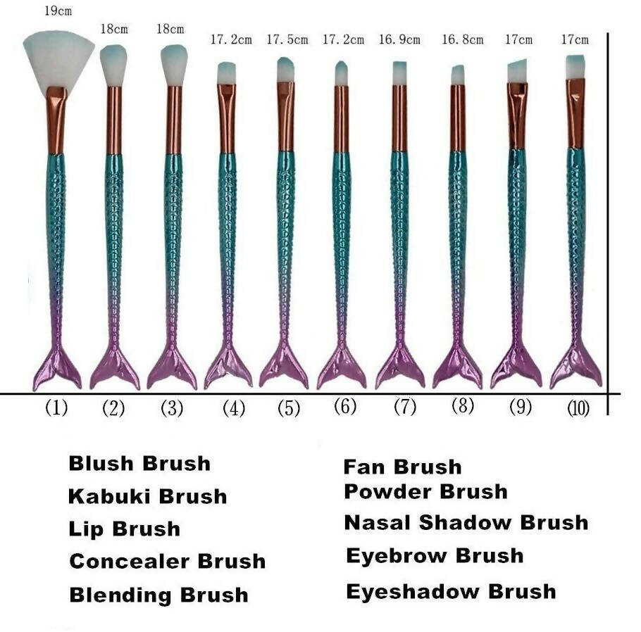 Favon Pack of 10 Professional Mermaid Shaped Makeup Brushes - Distacart