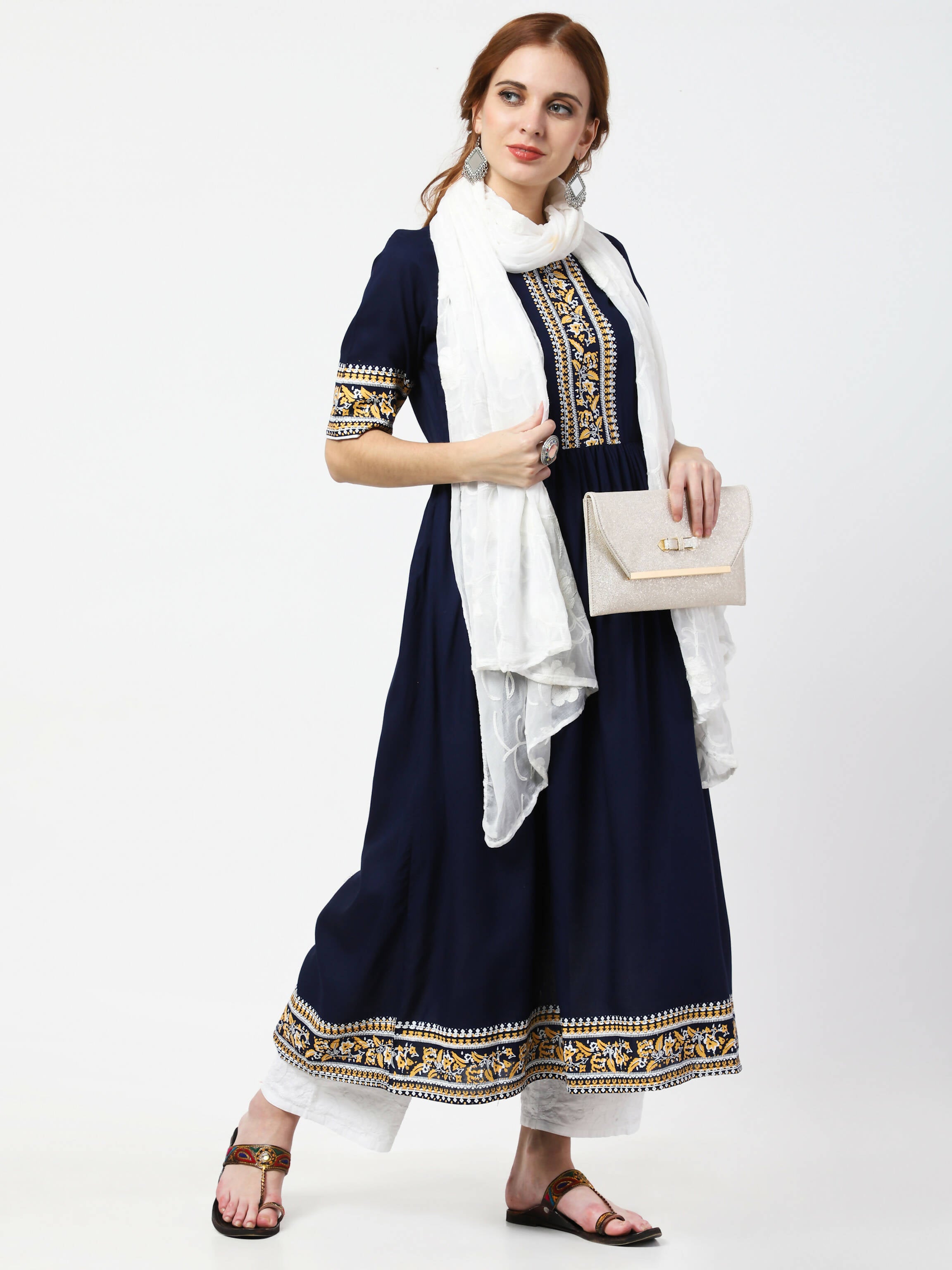 Cheera Embellished Party Wear Anarkali Dress - Navy Blue - Distacart