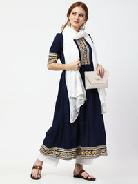 Thumbnail for Cheera Embellished Party Wear Anarkali Dress - Navy Blue - Distacart
