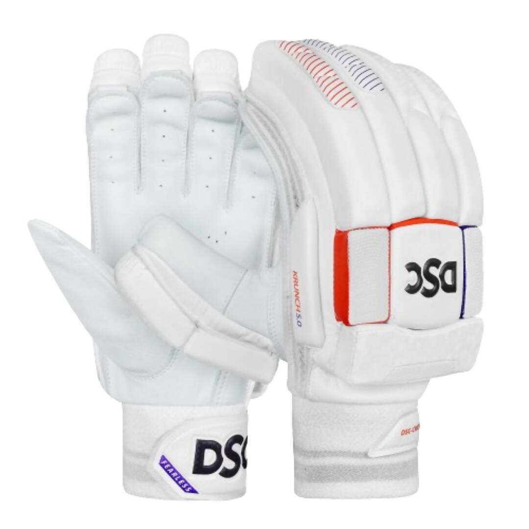 DSC Krunch 7.0 Men's Leather Right Hand Cricket Batting Gloves - Size Small (White Orange) - Distacart