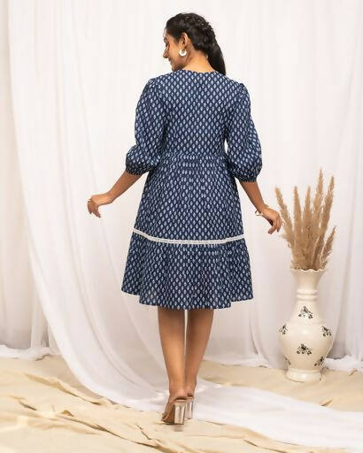 FIORRA Women's Blue Cotton Floral Printed Western Dress - Distacart