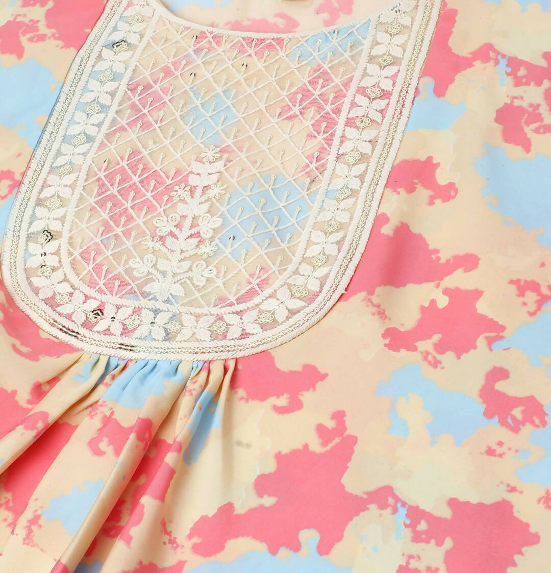 Beige & Pink Poly Crepe Digital Printed Top with Matching Bottom - Preeti - Distacart