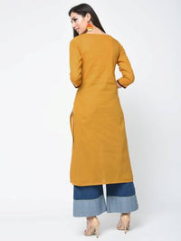 Thumbnail for Aniyah Cotton Straight Mustard Color Kurta With Patchwork (AN-105K)