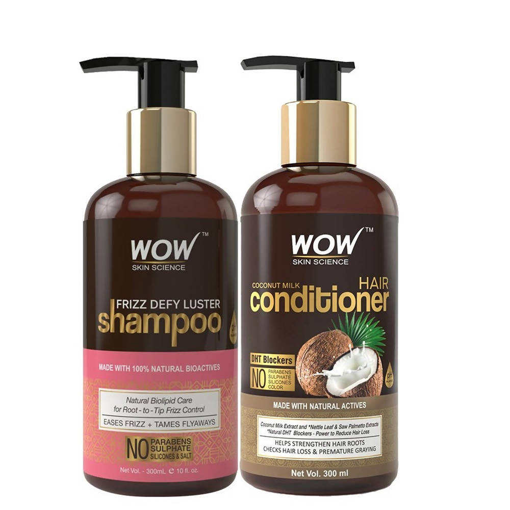 Wow Skin Science Frizz Defy Luster Shampoo and Coconut Milk Hair Conditioner - Distacart