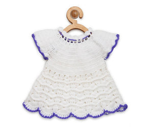 ChutPut Hand knitted Crochet Wool Dress - White - Distacart