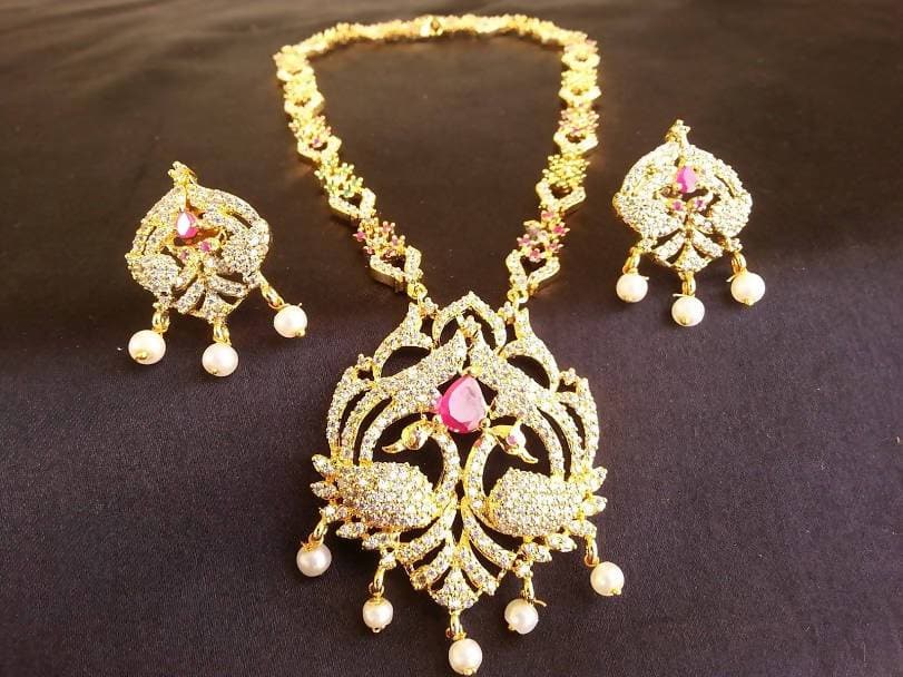 Multicolor AD peacock Bridal Necklace Set