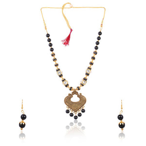 Tehzeeb Creations Golden Plated Necklace And Earrings With Black Pearl