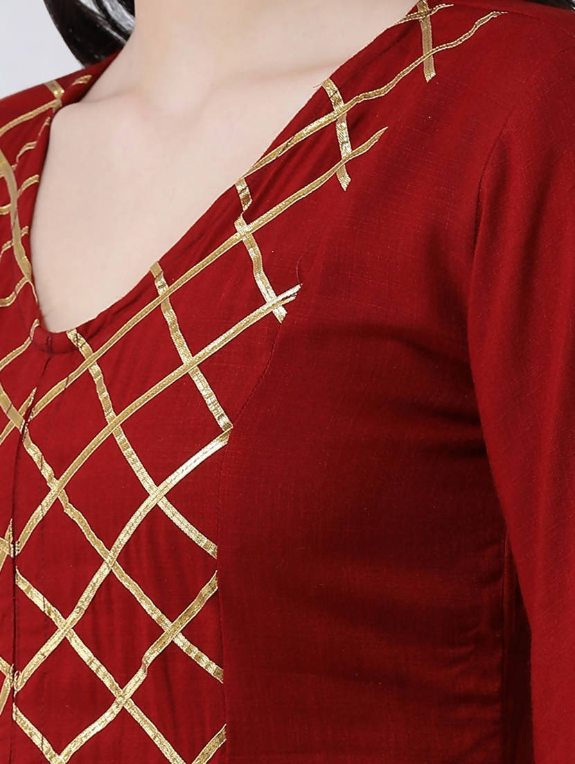 Cheera Maroon A-Line kurta With Palazzo Pant Set (CH129KP) - Distacart