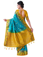 Thumbnail for Mimosa Women's Turquoise Kanchipuram Silk Saree - Distacart