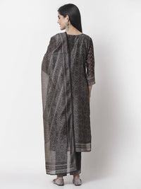 Thumbnail for Myshka Black Chanderi Silk Embroidered 3/4 Sleeve Round Neck Kurta Pant Dupatta Set