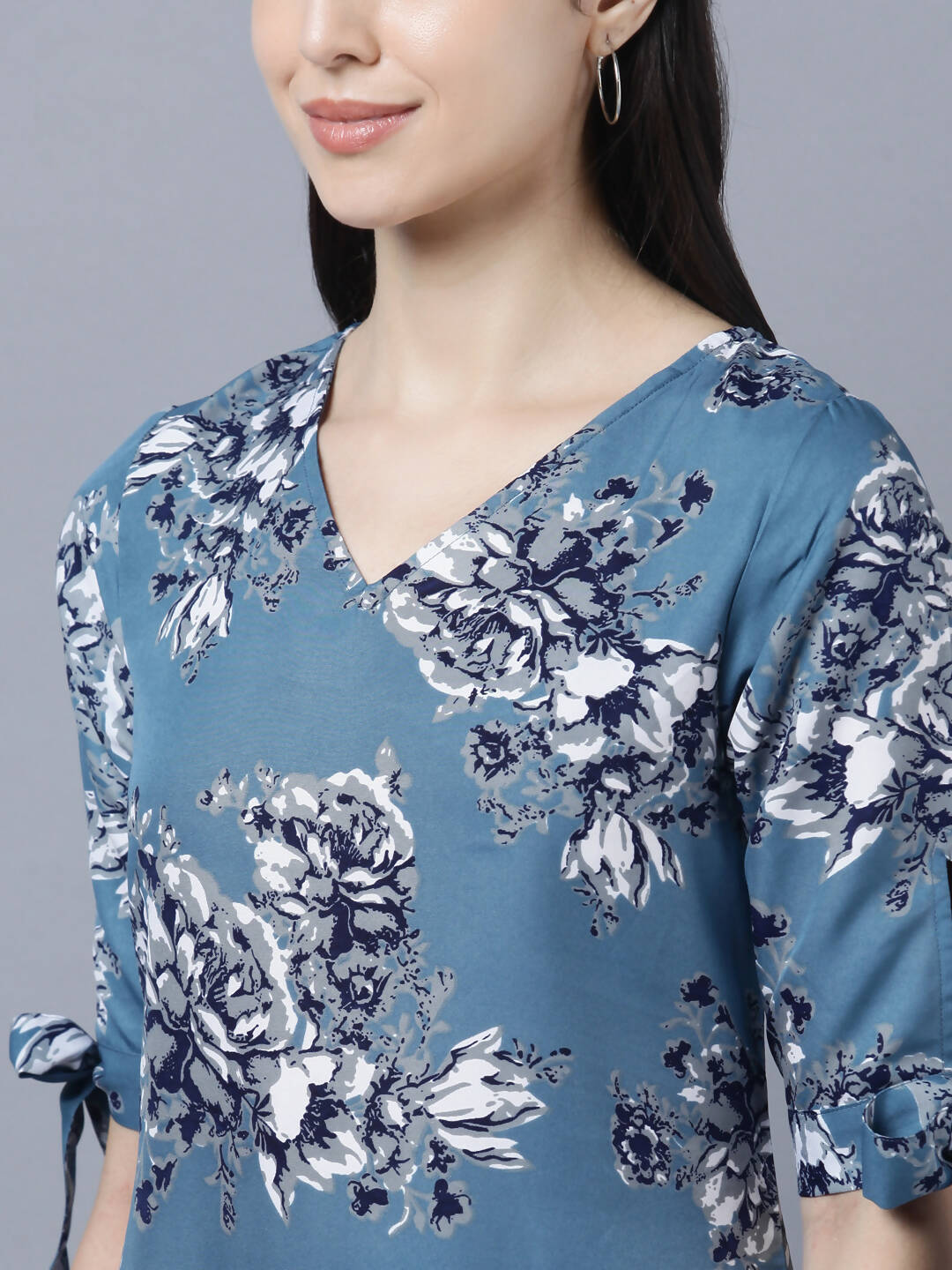 Myshka Women Teal Blue Grey Printed A-line Dress - Distacart