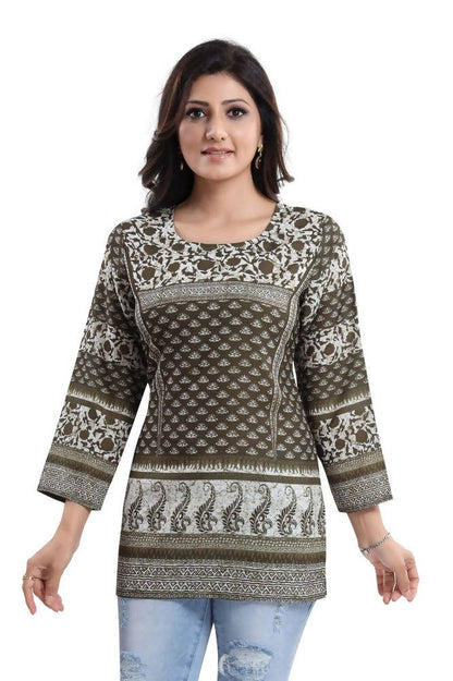 Snehal Creations Admirable Mehendi Green Summer Cool Printed Tunic