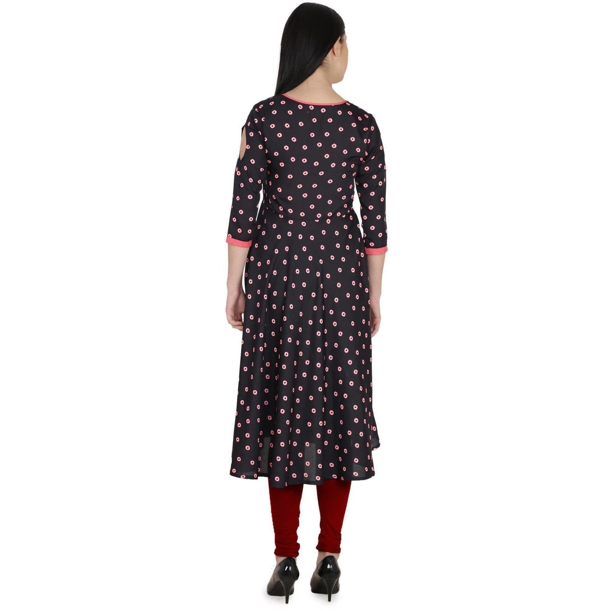 Kanoor Women's Black A line Round neck kurti