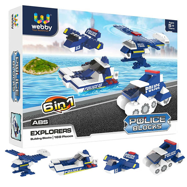 Webby 6 in 1 Police ABS Building Blocks Kit for Kids (169 Pcs) - Distacart