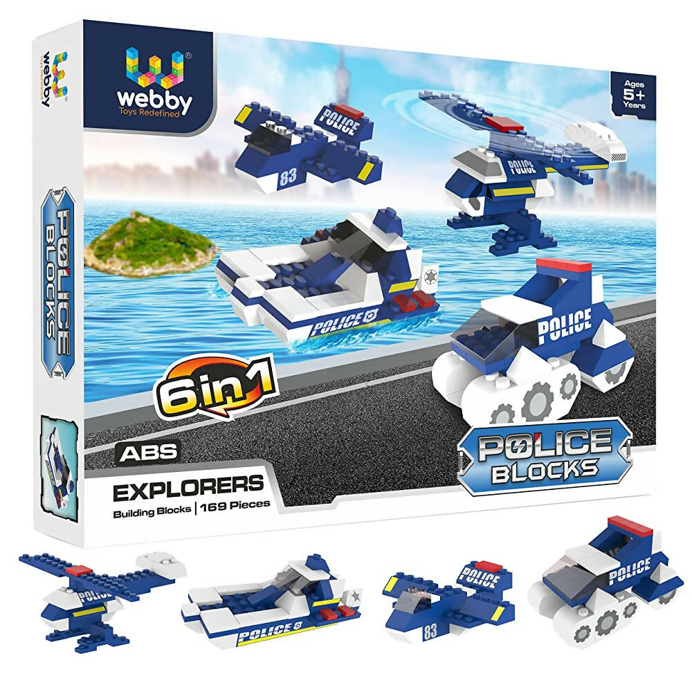 Webby 6 in 1 Police ABS Building Blocks Kit for Kids (169 Pcs) - Distacart