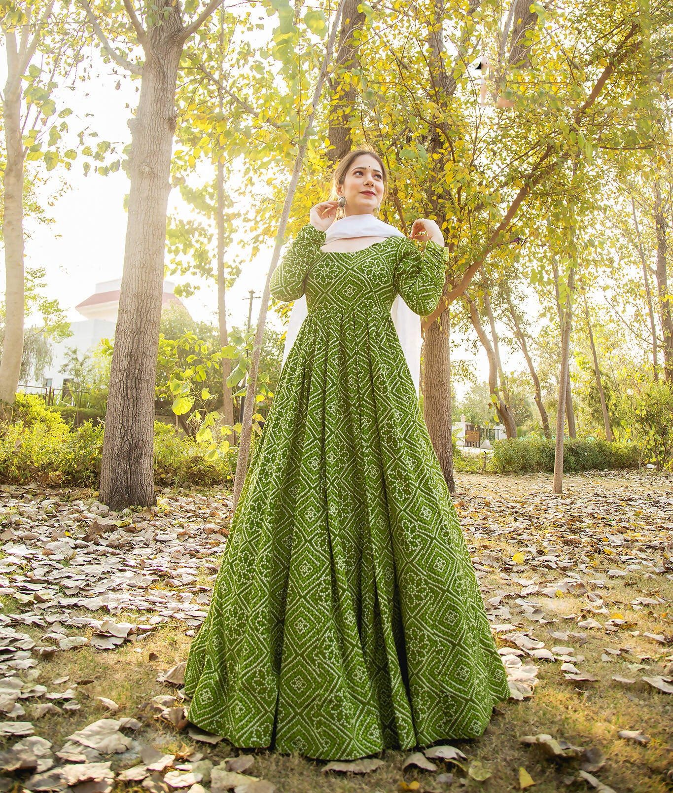 Green Pure Maslin Bandhej Print Work Stitched Suit With Dupatta - Anbazaar - Distacart