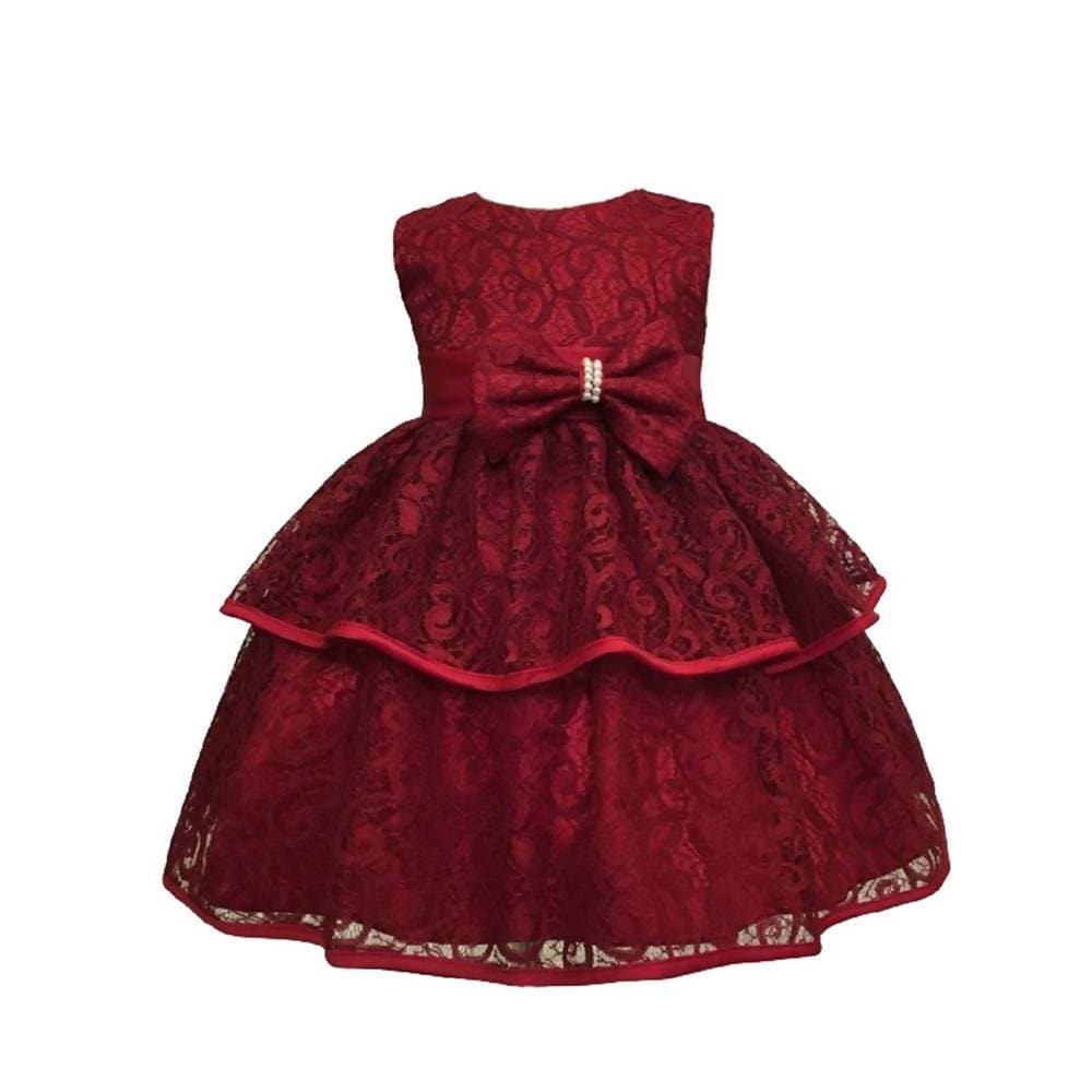 Asmaani Baby Girl's Red Colour Satin A-Line Maxi Full Length Dress (AS-DRESS_22200) - Distacart