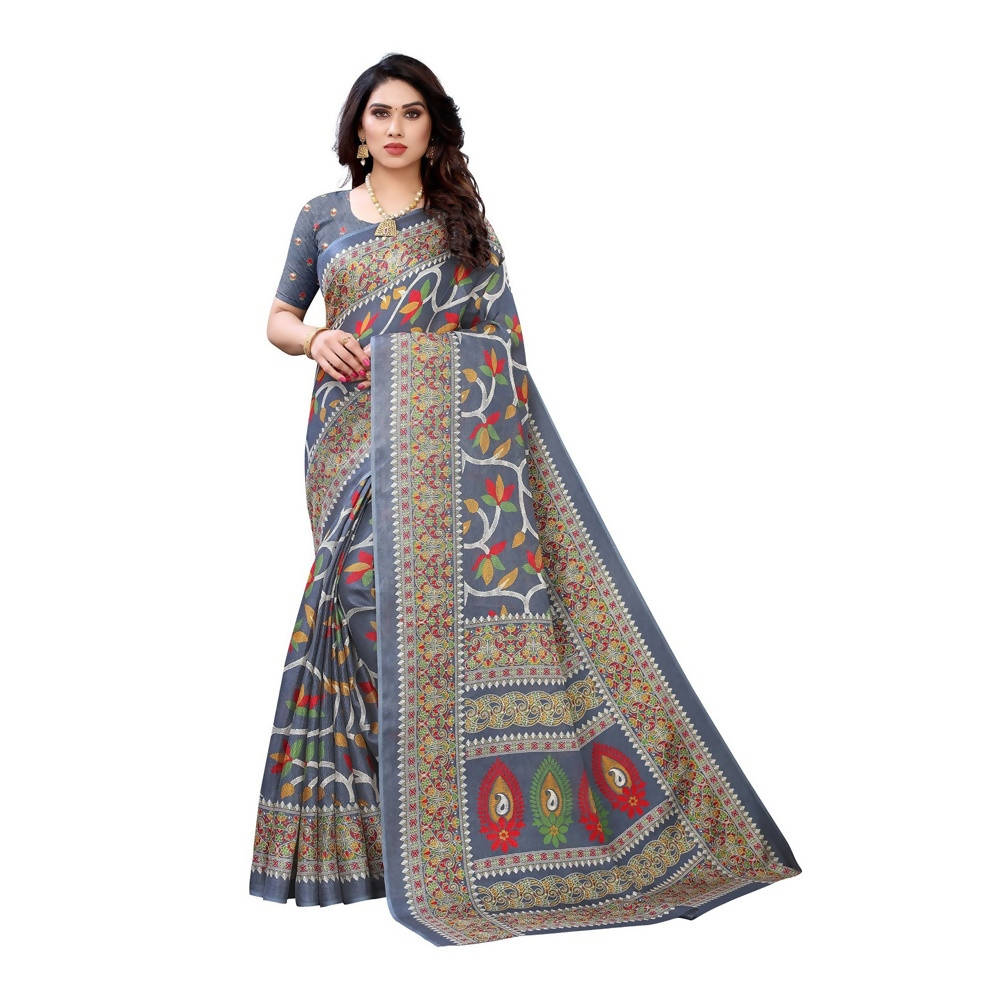Vamika Printed Jute Silk Grey Saree (Rishika Grey) - Distacart