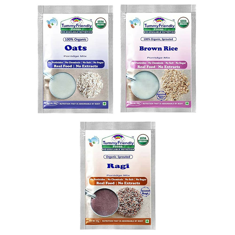 TummyFriendly Foods Organic Sprouted Porridge Mixes Sprouted Ragi Powder, Sprouted Brown Rice and Oats Combo - Distacart