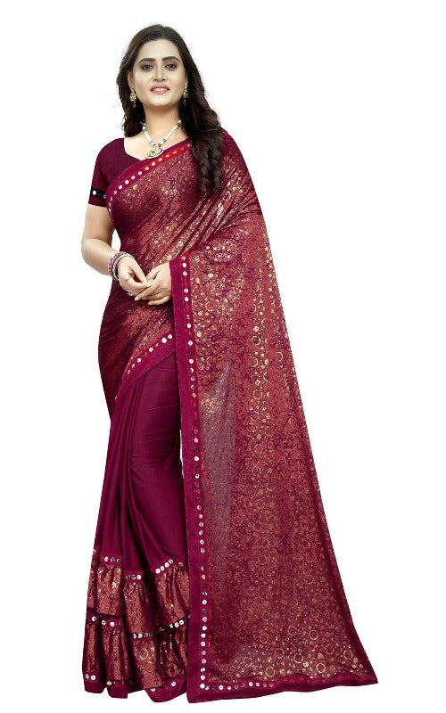 Vamika Red Lycra Designer Saree
