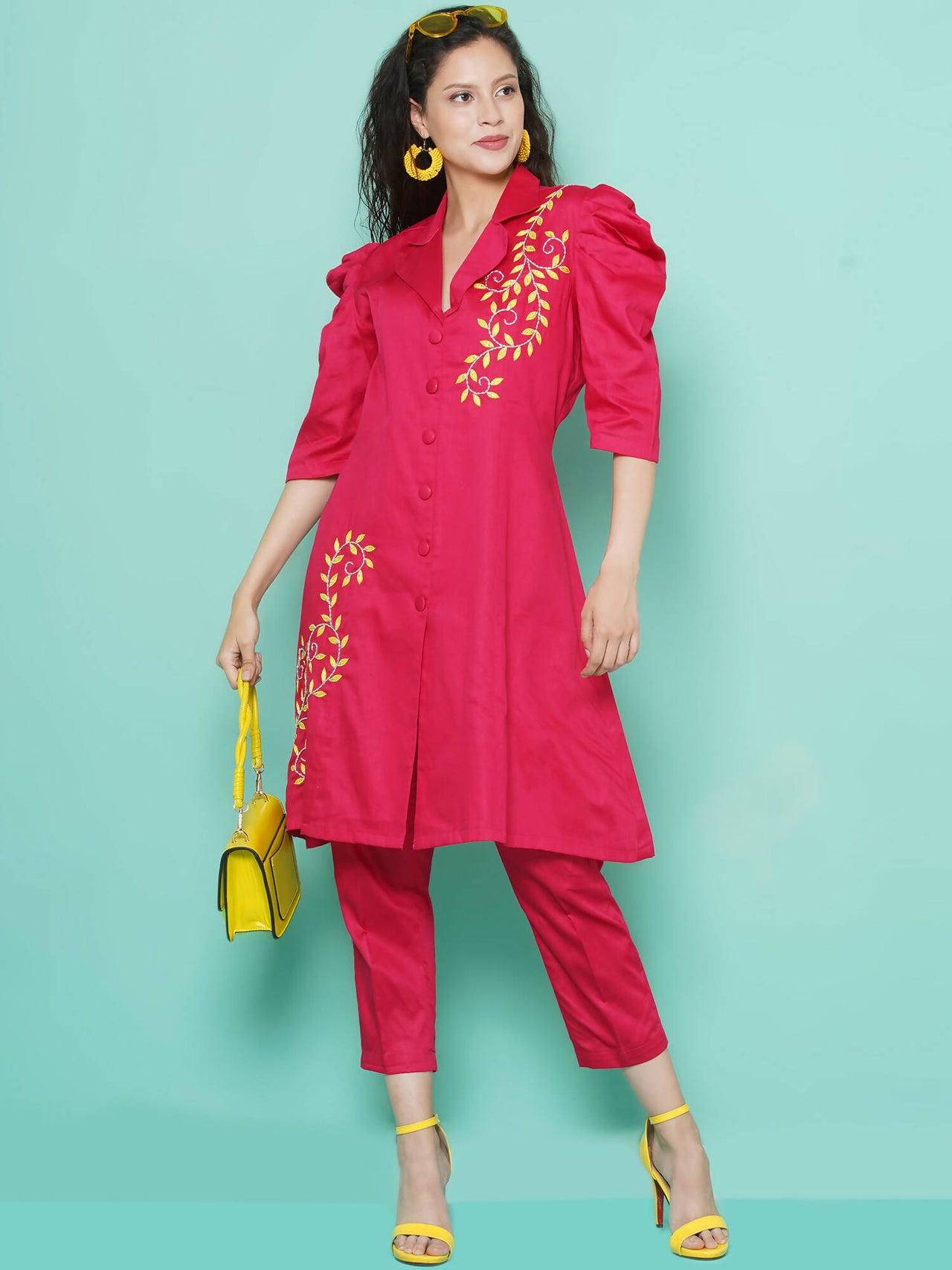 Women Republic Pink Cotton Silk Embroidered and Embellished Coord Set - Distacart