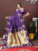 Thumbnail for Lorenvalley Fashion Purple Soft Paithani Silk Woven Design Gold Zari Meenakari Weaving Saree - Distacart