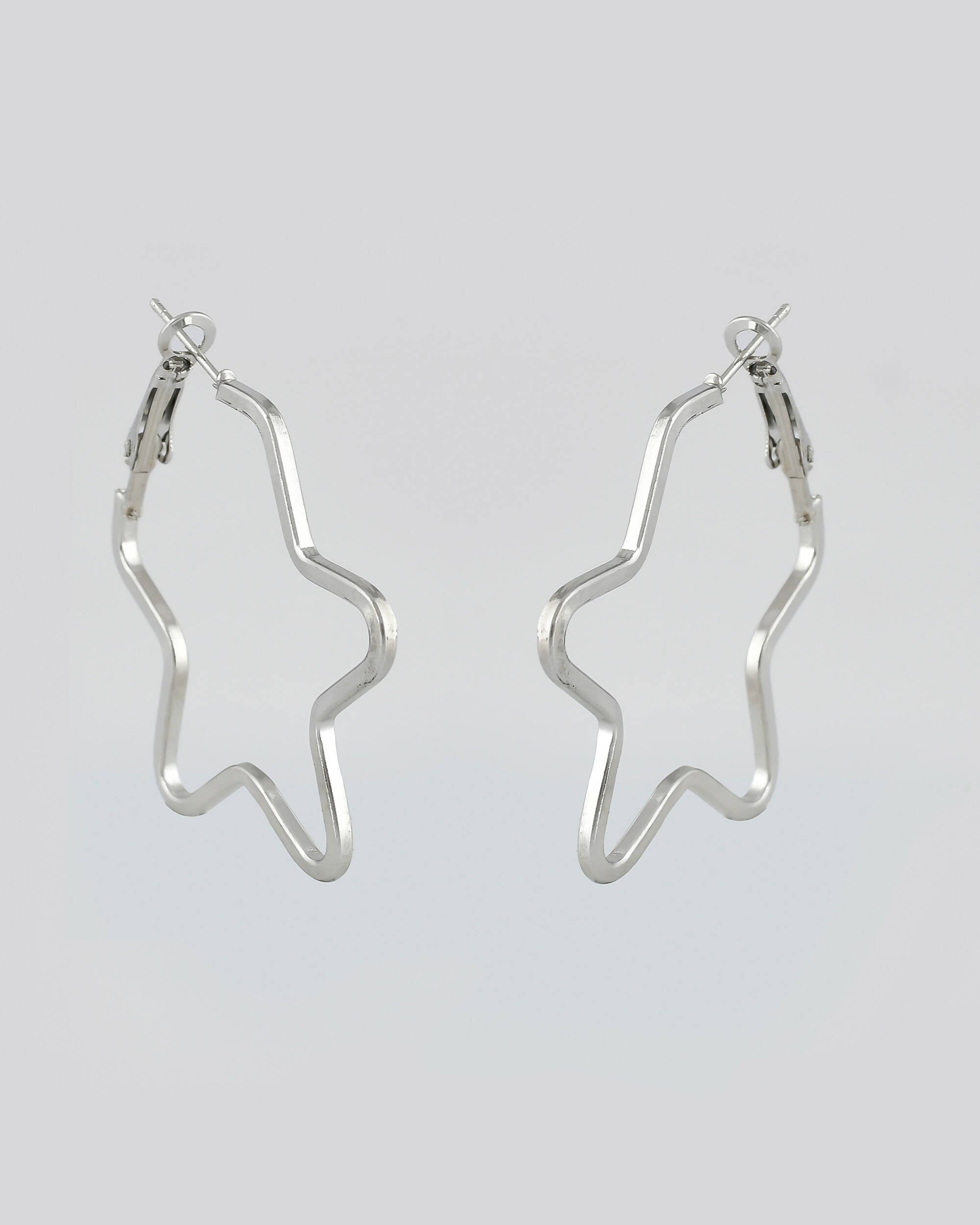 VOJ Women Sliver Tonned Star Shape Stainless Steel Hoop Earrings - Distacart