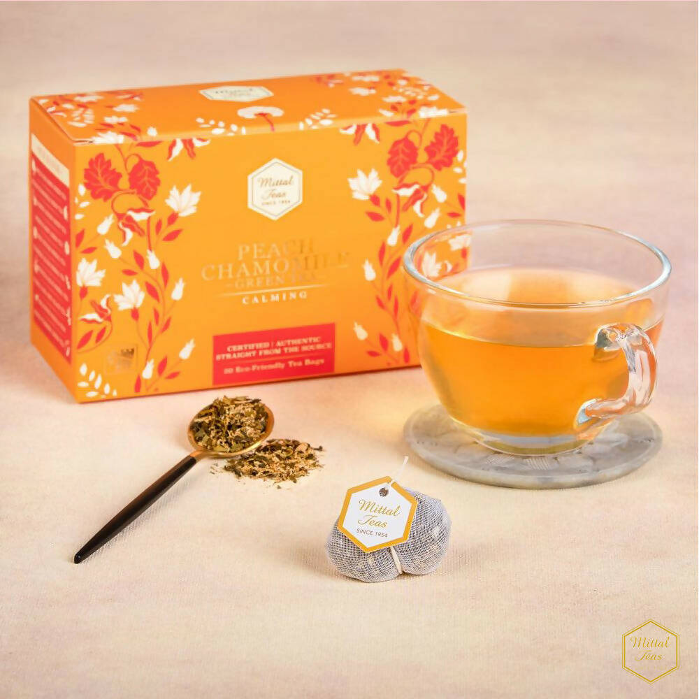 Mittal Teas Peach Chamomile Green Tea - Eco Friendly Bags - Distacart