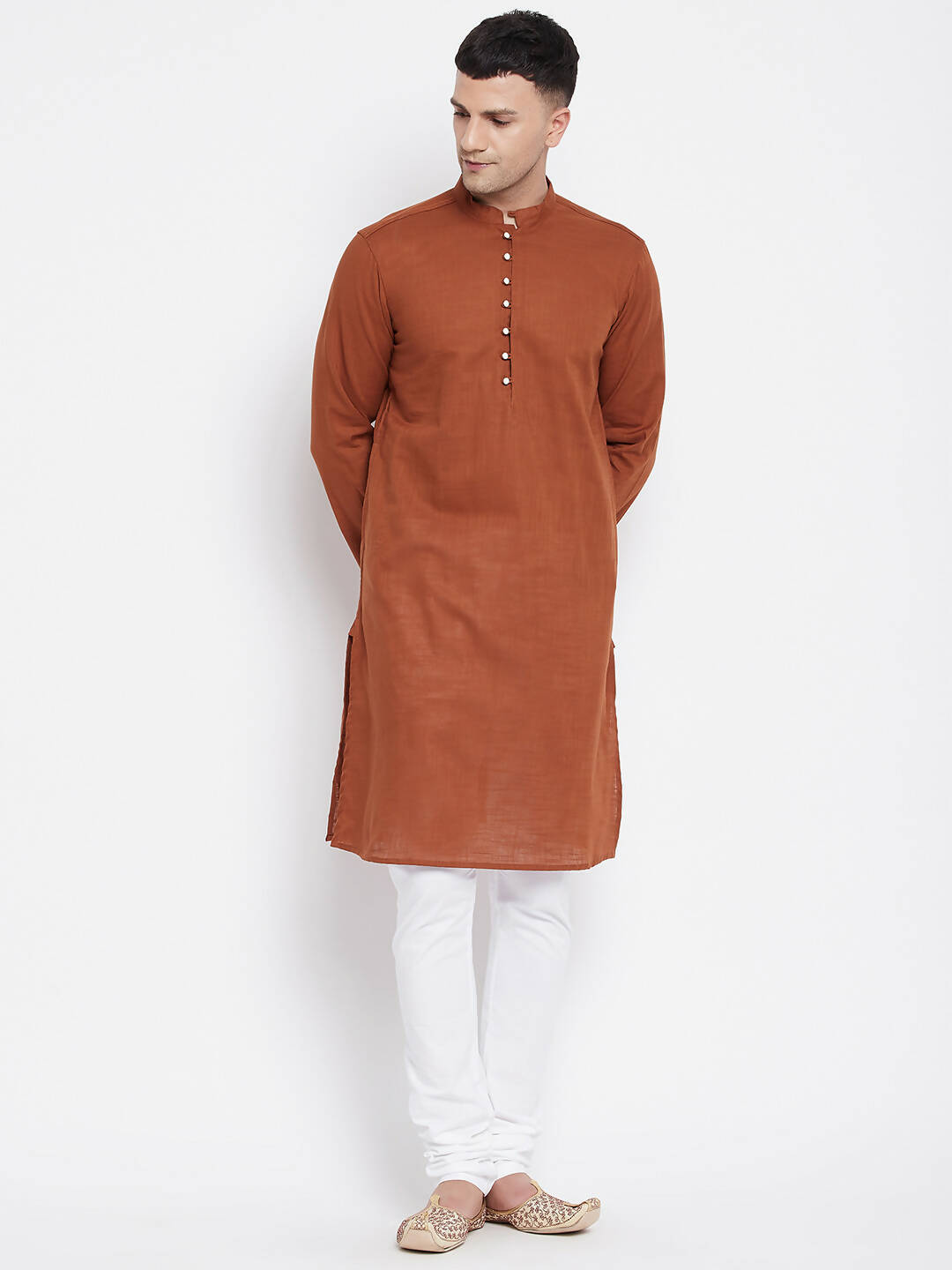 Even Apparels Brown Color Pure Cotton Men's Kurta With Band Collar - Distacart