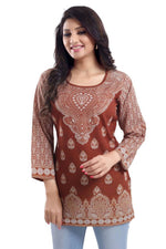 Thumbnail for Snehal Creations Faux Crepe Rust Short Kurti Tunic Top