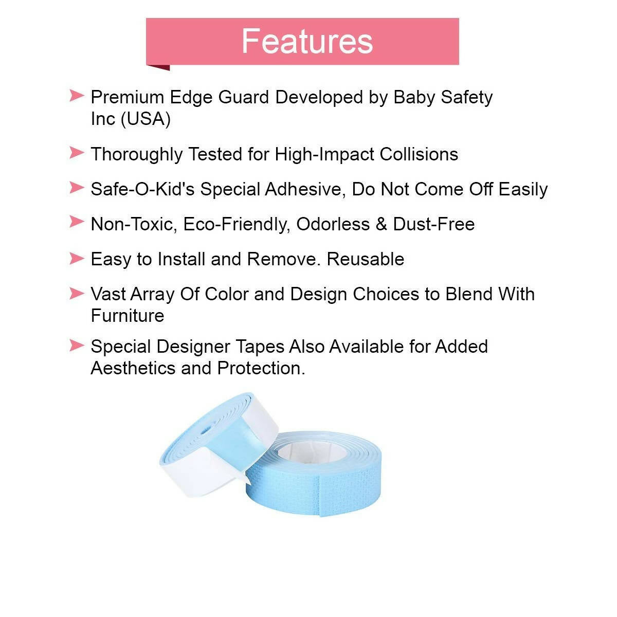 Safe-O-Kid Easy to use Baby Safety Long Pattern Edge Guard Roll 2 meter long-Blue - Distacart