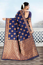 Thumbnail for DEIANA'S Beautiful Golden Jari with New Design Soft Lichi Silk Saree - Blue - Distacart