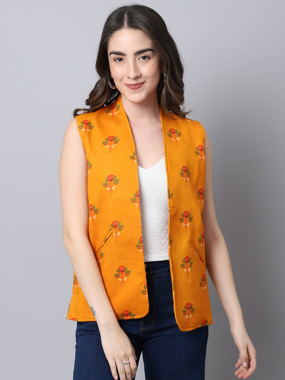 Even Apparels Yellow 100% Viscose Rayon Open Front Gillet - Distacart
