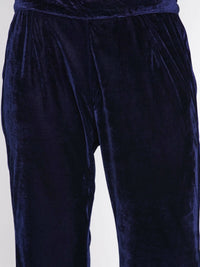 Thumbnail for Women Republic Navy Blue Velvet Embroidered Kurta With Bellbottom Pants - Distacart